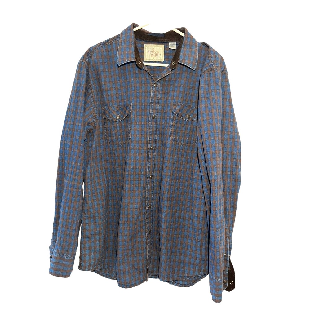 Age of Wisdom Men's Long Sleeve Snap Western Cowboy Shirt XL Plaid